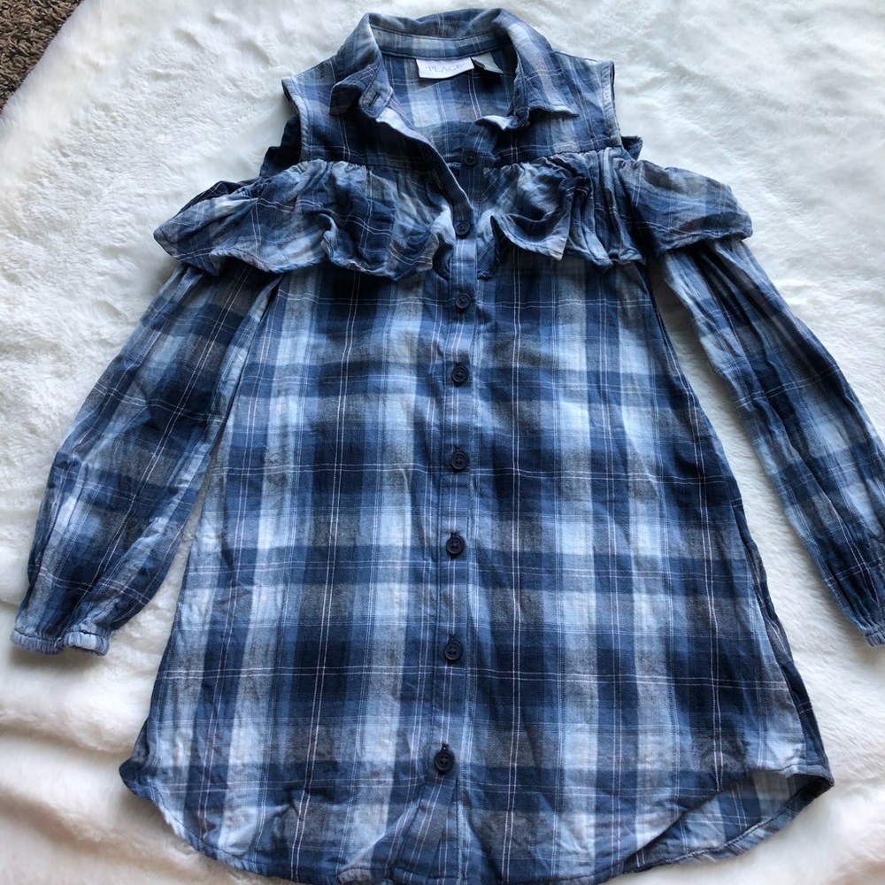 Plaid cold shoulder dress